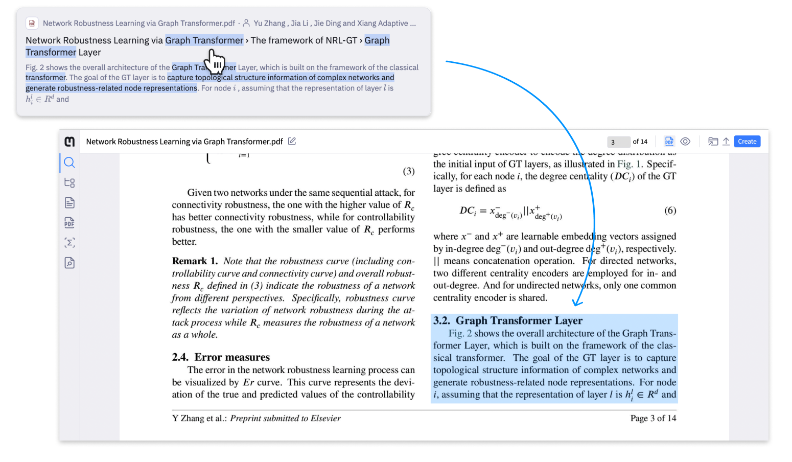 Navigate from search result to the document