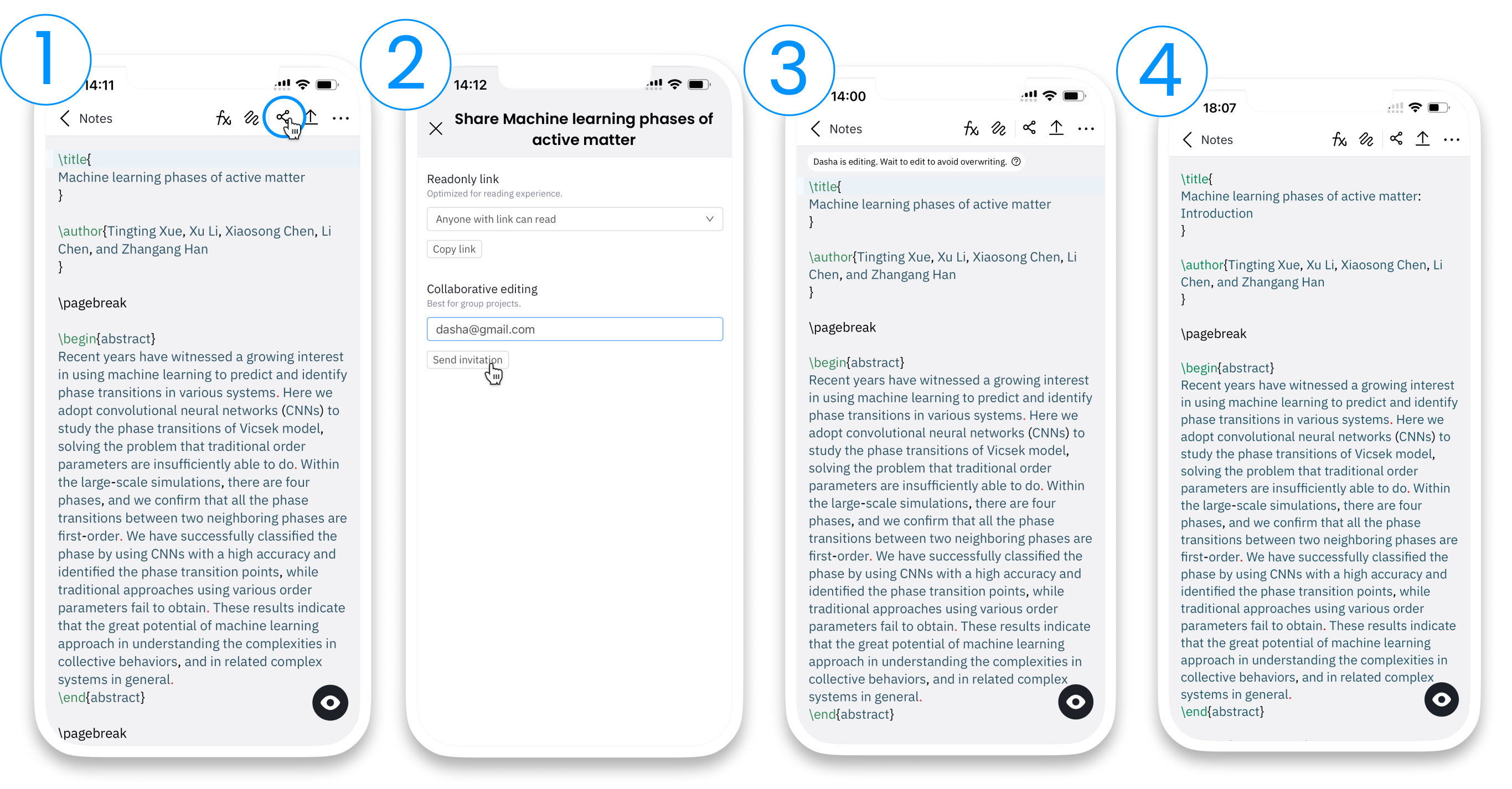 Inviting collaborators to edit a Note in Snip mobile app for Android