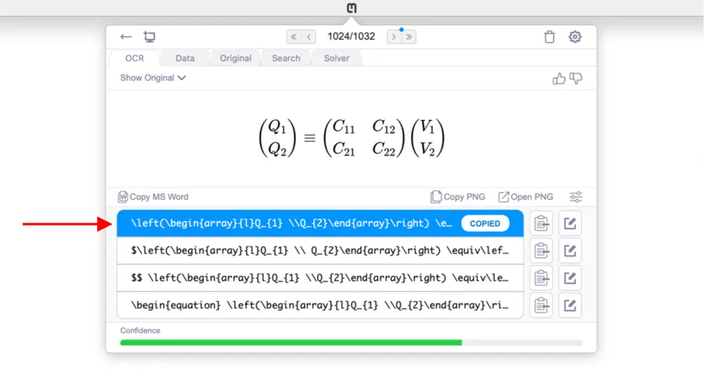 Click the first LaTeX row to copy the raw LaTeX to your clipboard