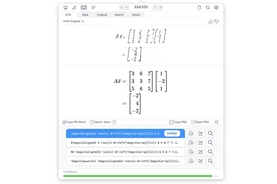 An example of our improved handwriting recognition on linear algebra notes