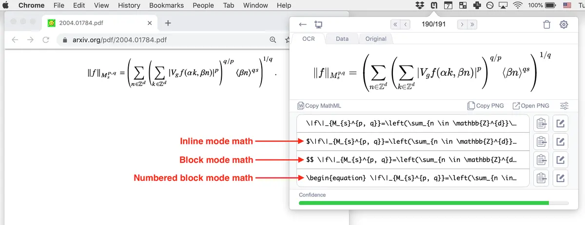 Click the 2nd row to copy inline math