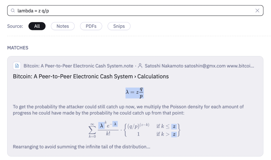 Enter an equation to the search box to find a source document